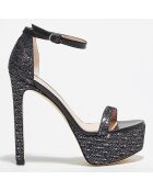 Sandales Nudist Hollywood pailletées noir/argenté - Talon 14,5 cm