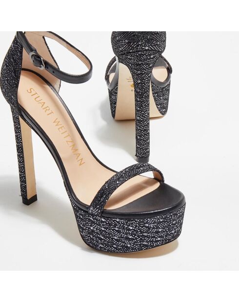 Sandales Nudist Hollywood pailletées noir/argenté - Talon 14,5 cm