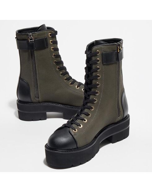 Boots en Cuir & Textile Ryder kaki/noir - Talon 5 cm