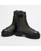 Boots en Cuir & Textile Ryder kaki/noir - Talon 5 cm