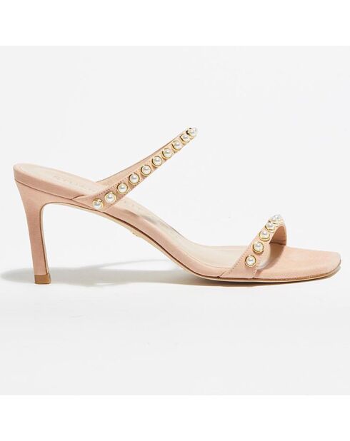 Sandales en Velours de Cuir Aleena rose poudré - Talon 7,5 cm