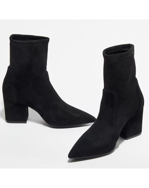 Bottines en Velours de Cuir Vernell noires - Talon 7,5 cm