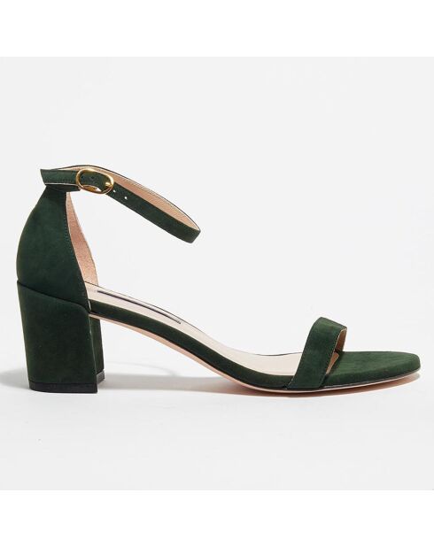 Sandales en Velours de Cuir Simple vert sapin - Talon 6,7 cm