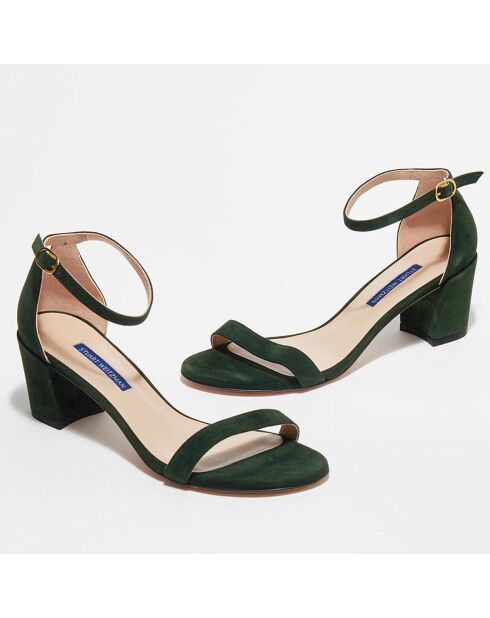 Sandales en Velours de Cuir Simple vert sapin - Talon 6,7 cm