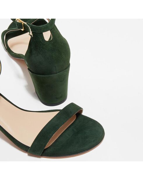 Sandales en Velours de Cuir Simple vert sapin - Talon 6,7 cm