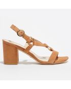 Sandales en Velours de Cuir Lalita camel - Talon 7 cm