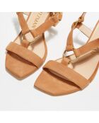 Sandales en Velours de Cuir Lalita camel - Talon 7 cm