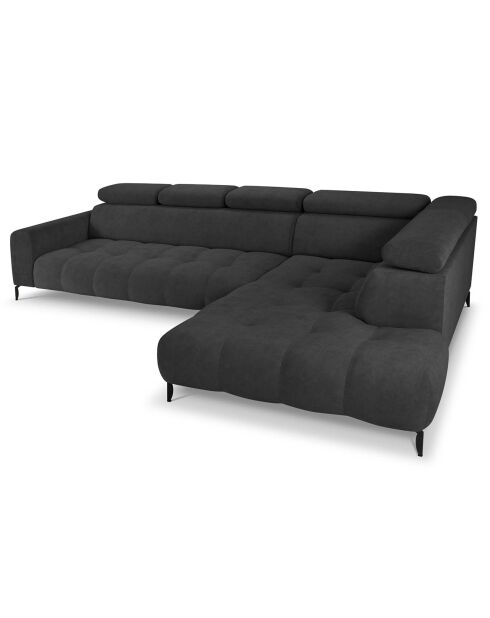 Canapé d'angle droit velours nico 5 places gris foncé - 340x195x100 cm