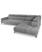 Canapé d'angle droit velours nico 5 places gris - 340x195x100 cm