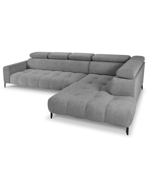 Canapé d'angle droit velours nico 5 places gris - 340x195x100 cm