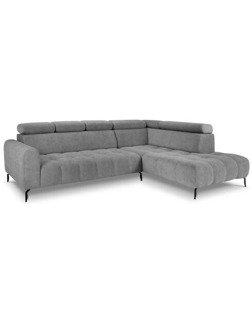 Canapé d'angle droit velours nico 5 places gris - 340x195x100 cm