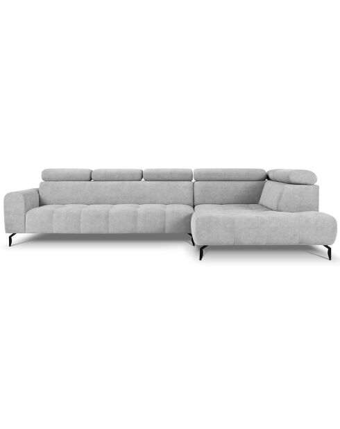 Canapé d'angle droit velours Nico 5 places gris clair - 340x195x100 cm