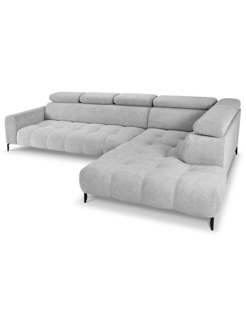 Canapé d'angle droit velours Nico 5 places gris clair - 340x195x100 cm