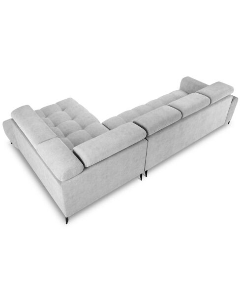 Canapé d'angle droit velours Nico 5 places gris clair - 340x195x100 cm