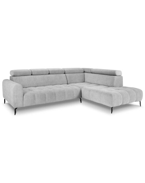 Canapé d'angle droit velours Nico 5 places gris clair - 340x195x100 cm