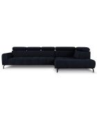Canapé d'angle droit velours Nico 5 places bleu foncé - 340x195x100 cm