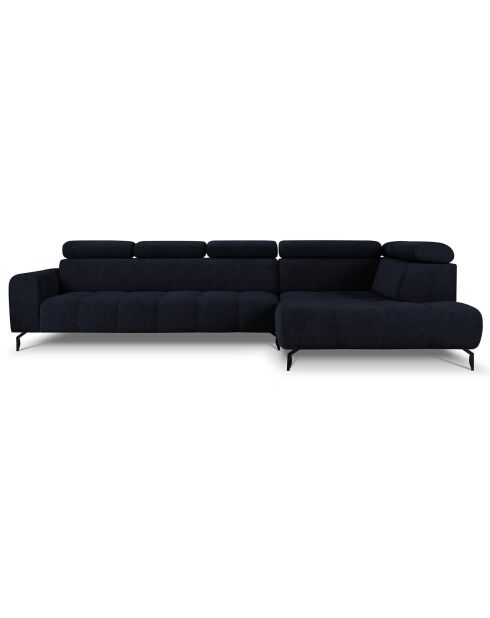 Canapé d'angle droit velours Nico 5 places bleu foncé - 340x195x100 cm