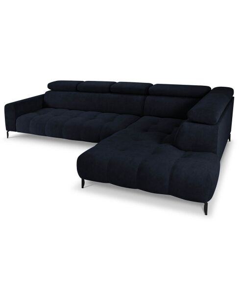 Canapé d'angle droit velours Nico 5 places bleu foncé - 340x195x100 cm