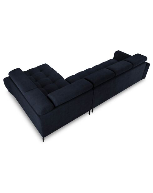 Canapé d'angle droit velours Nico 5 places bleu foncé - 340x195x100 cm