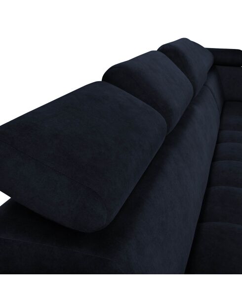 Canapé d'angle droit velours Nico 5 places bleu foncé - 340x195x100 cm