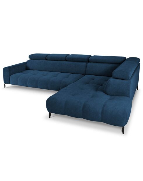 Canapé d'angle droit velours nico 5 places bleu - 340x195x100 cm