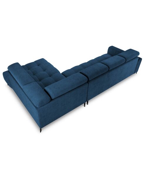 Canapé d'angle droit velours nico 5 places bleu - 340x195x100 cm