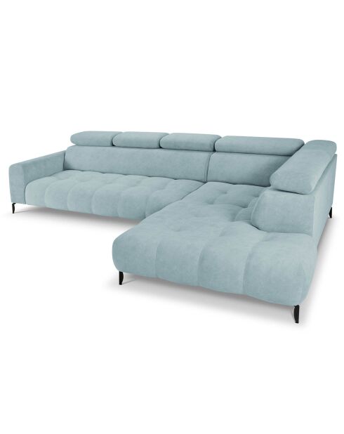 Canapé d'angle droit velours nico 5 places bleu clair - 340x195x100 cm
