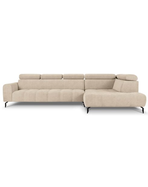Canapé d'angle droit velours nico 5 places beige - 340x195x100 cm