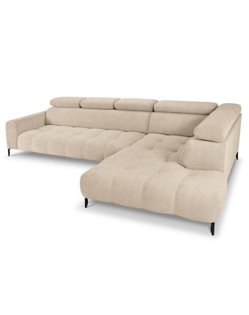 Canapé d'angle droit velours nico 5 places beige - 340x195x100 cm