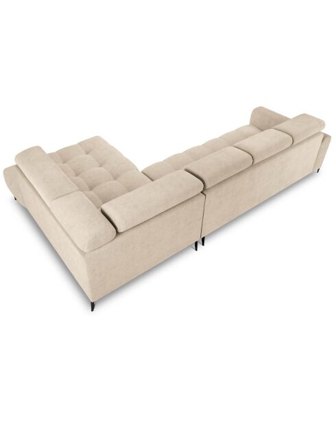 Canapé d'angle droit velours nico 5 places beige - 340x195x100 cm