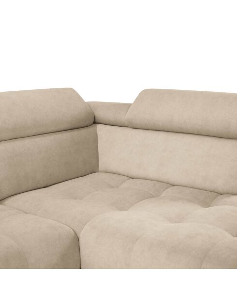 Canapé d'angle droit velours nico 5 places beige - 340x195x100 cm