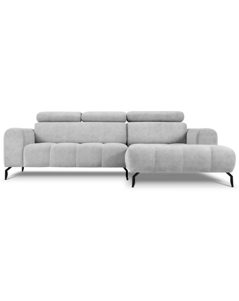 Canapé d'angle droit velours Nico 4 places gris clair - 253x164x100 cm
