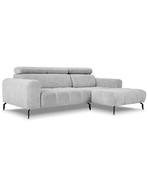 Canapé d'angle droit velours Nico 4 places gris clair - 253x164x100 cm