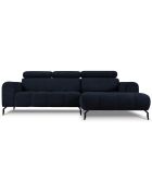 Canapé d'angle droit velours Nico 4 places bleu foncé - 253x164x100 cm