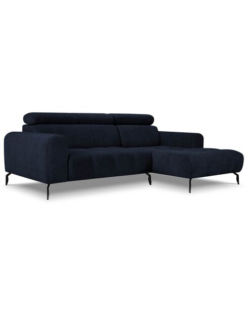 Canapé d'angle droit velours Nico 4 places bleu foncé - 253x164x100 cm