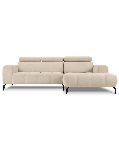 Canapé d'angle droit velours nico 4 places beige - 253x164x100 cm