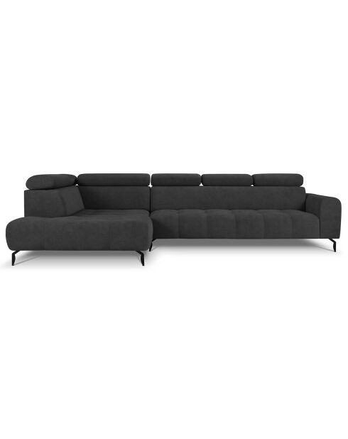 Canapé d'angle gauche velours nico 5 places gris foncé - 340x195x100 cm