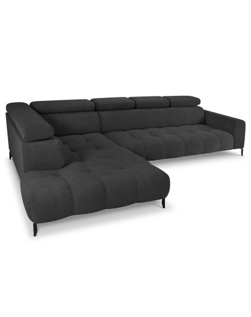 Canapé d'angle gauche velours nico 5 places gris foncé - 340x195x100 cm