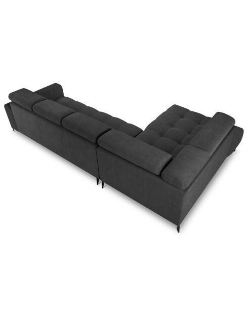 Canapé d'angle gauche velours nico 5 places gris foncé - 340x195x100 cm