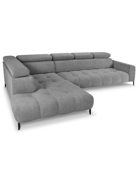 Canapé d'angle gauche velours nico 5 places gris - 340x195x100 cm