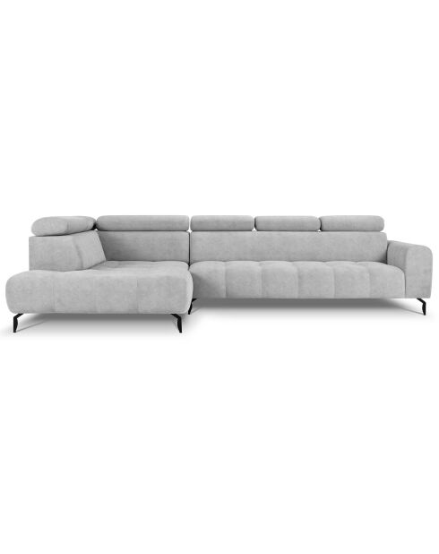 Canapé d'angle gauche velours Nico 5 places gris clair - 340x195x100 cm