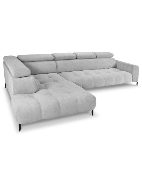 Canapé d'angle gauche velours Nico 5 places gris clair - 340x195x100 cm