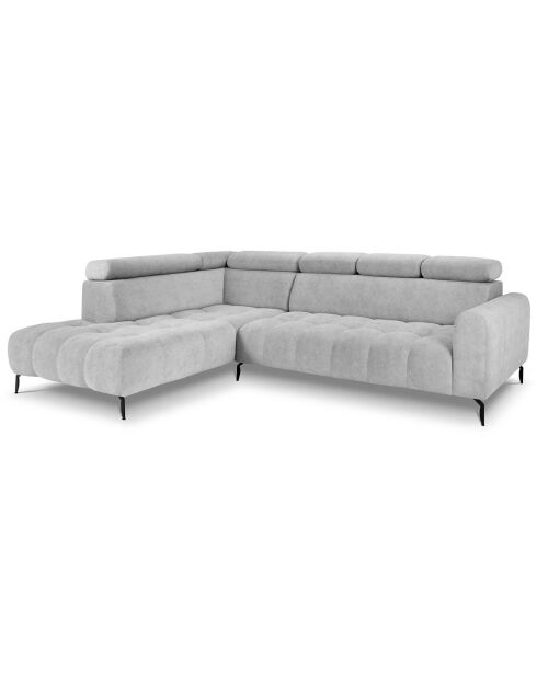Canapé d'angle gauche velours Nico 5 places gris clair - 340x195x100 cm
