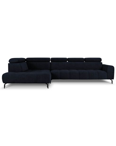 Canapé d'angle gauche velours Nico 5 places bleu foncé - 340x195x100 cm