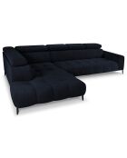 Canapé d'angle gauche velours Nico 5 places bleu foncé - 340x195x100 cm