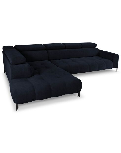 Canapé d'angle gauche velours Nico 5 places bleu foncé - 340x195x100 cm