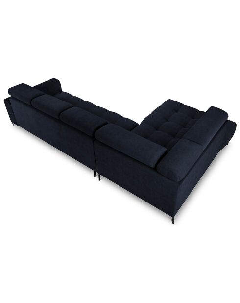 Canapé d'angle gauche velours Nico 5 places bleu foncé - 340x195x100 cm