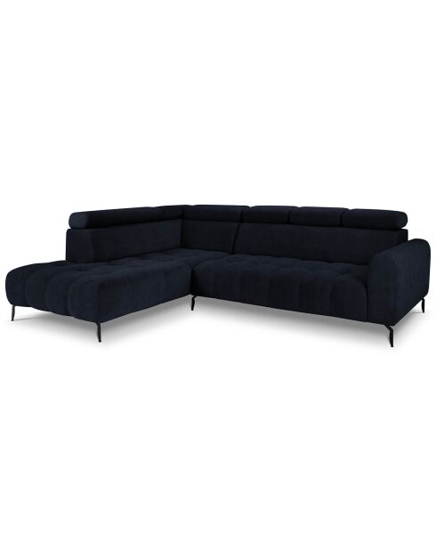 Canapé d'angle gauche velours Nico 5 places bleu foncé - 340x195x100 cm