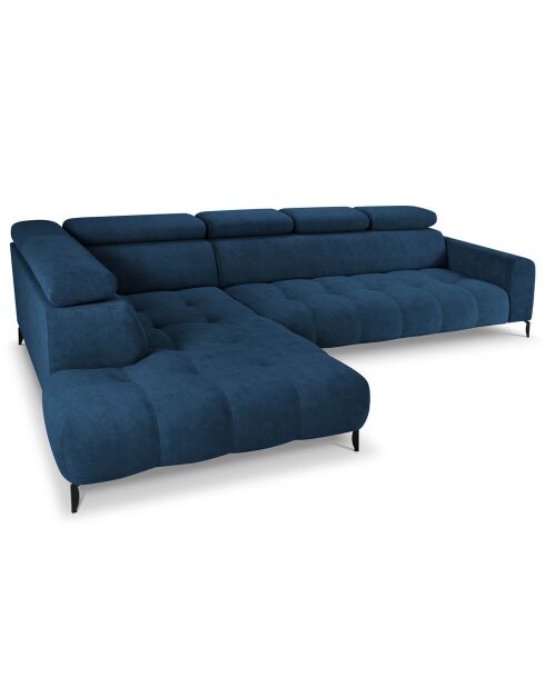 Canapé d'angle gauche velours nico 5 places bleu - 340x195x100 cm