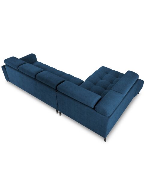 Canapé d'angle gauche velours nico 5 places bleu - 340x195x100 cm